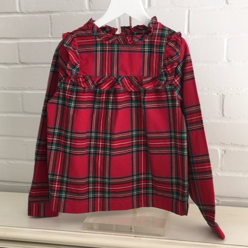 girls size 8 hope & henry classic christmas holiday plaid ruffle pullover top